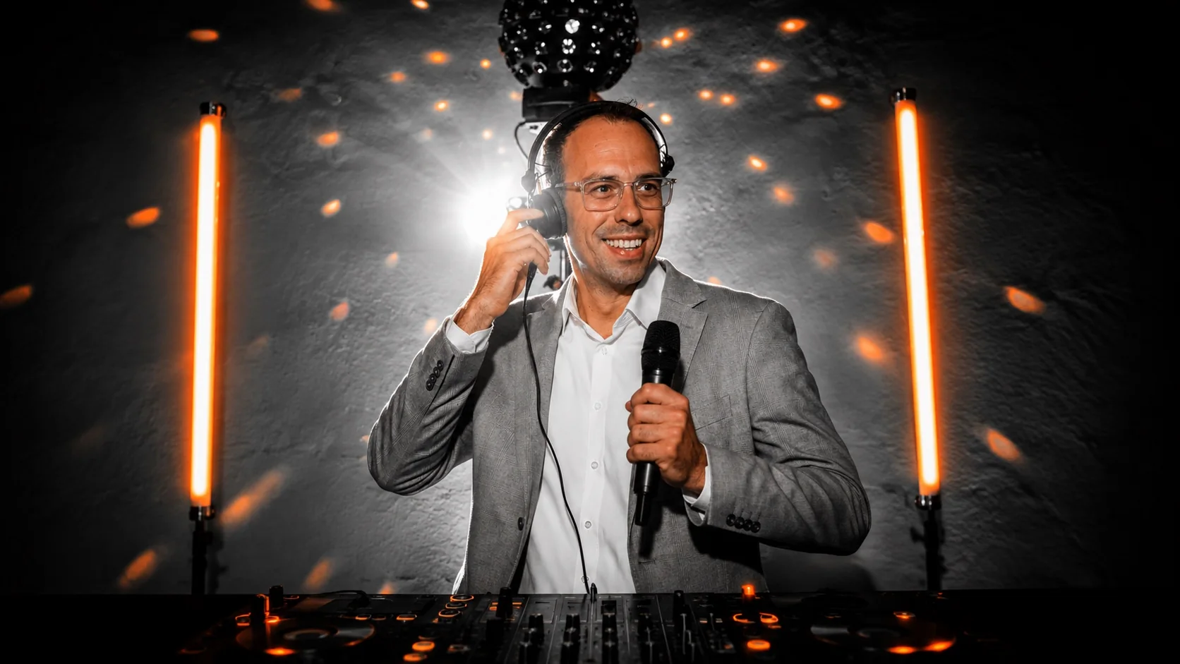 René Kaffée als DJ und Moderator mit Mikrofon